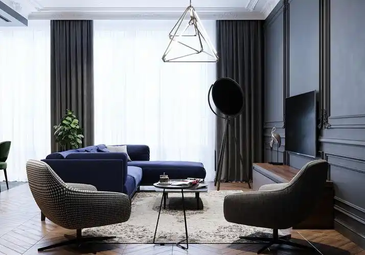 110㎡轻奢美式风格装修灰蓝色让整体家居颜值提升不止一倍