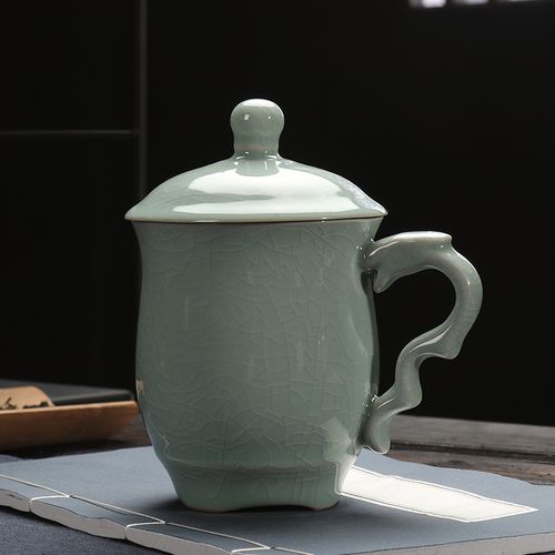 琪馨边茶器 汝窑茶杯陶瓷个人办公杯会议室泡茶带盖喝茶杯子陶瓷水杯