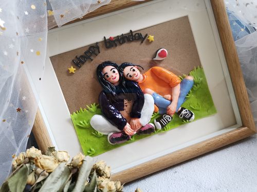 软陶相框定制 来图定制q版立体浮雕粘土照片画  创意手作生日礼物