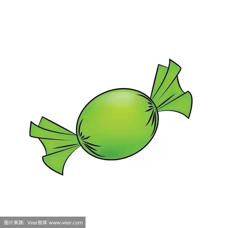 绿色包装的糖果,糖果在一张纸.矢量插图孤立在白色背景上.