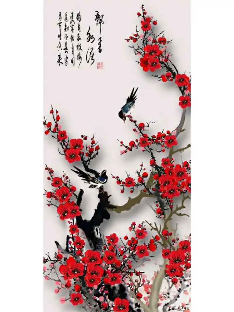 喜鹊登梅,喜上眉梢, 吉祥如意,好运连连.