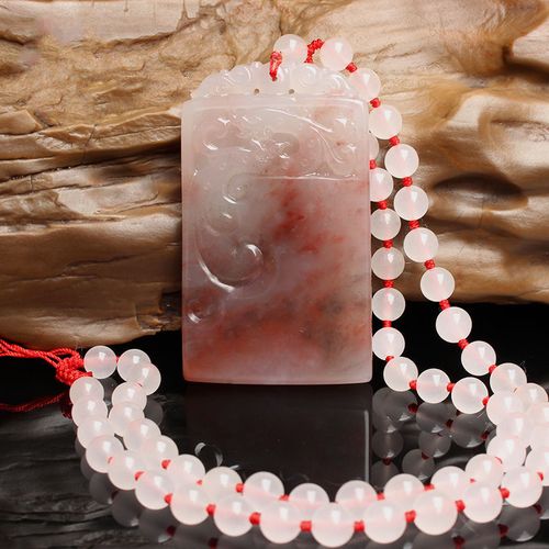 玉逸桂林龙胜天然玉石雕件 桂林鸡血玉挂牌 白加红挂牌配绳