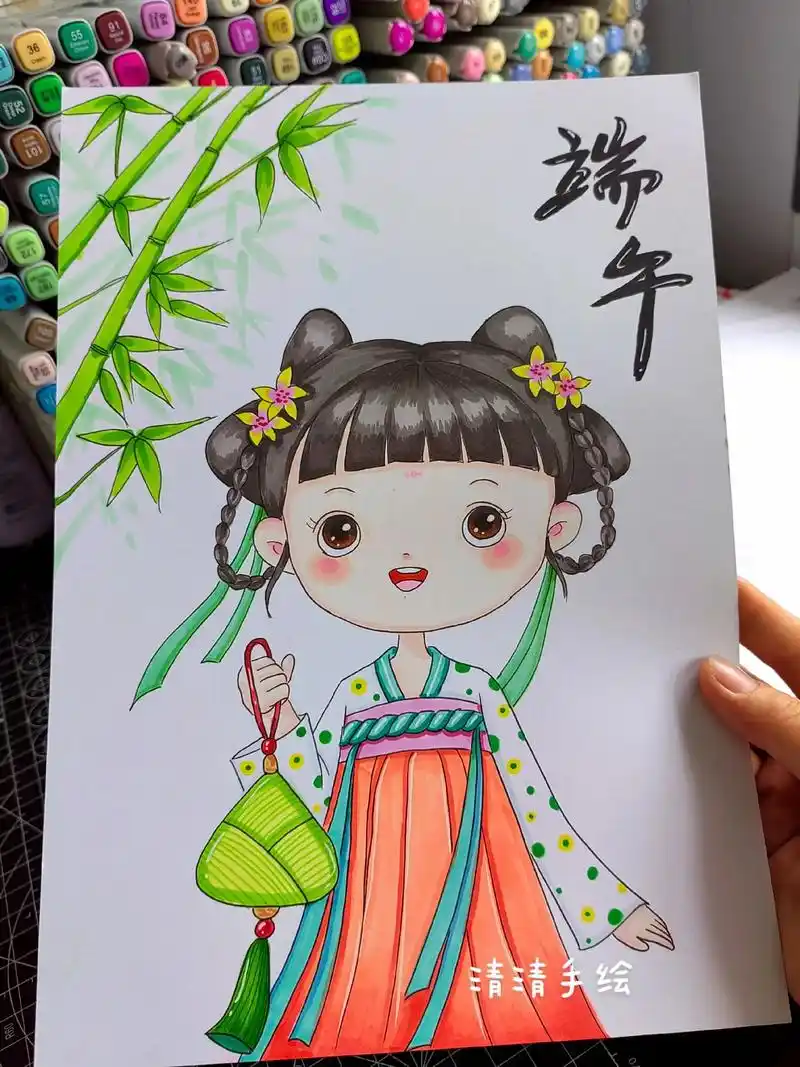 马克笔手绘 #画画 #q版人物 #国风古 - 抖音