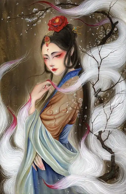 白树原创手绘山海经系列之青丘九尾狐