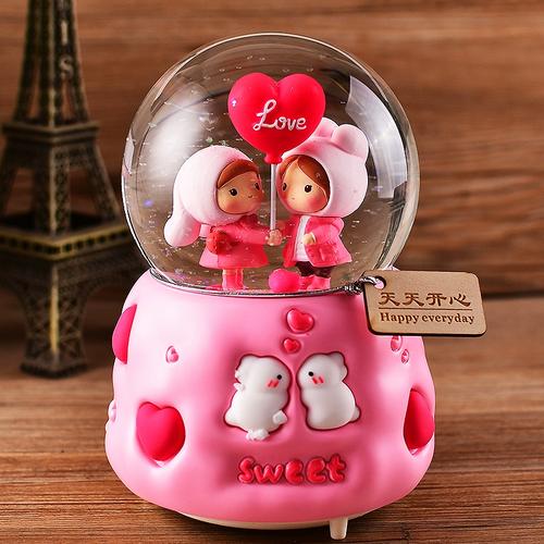 梦幻水晶球音乐盒八音盒飘雪旋转木马生日礼物送女生儿童女孩公主