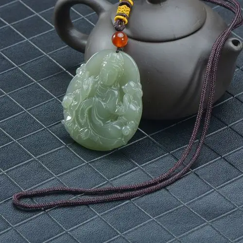 观音和田玉晴水绿吊坠男款菩萨挂件玉坠莲花颈饰
