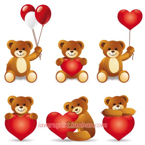 卡通可爱小熊宝宝爱心心形气球 爱情情人节婚礼手绘矢量素材a118
