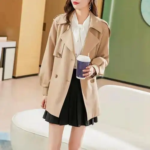 权小威短款风衣外套女小个子秋季新款韩版时尚洋气高端气质卡其色今年