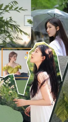 赵露思壁纸 拼接壁纸 绿色壁纸