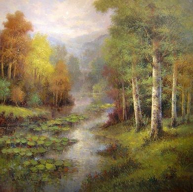 秋天的山林手工田园风景画客厅装饰画手绘油画欣美画店