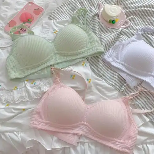 清纯初恋感少女内衣透气无钢圈小胸文胸套装女薄款大胸显小绿呀绿3475