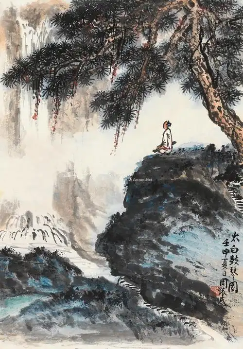 【1992年作 太白古琴图 镜心 设色纸本】拍卖品_图片_价格_鉴赏_绘画