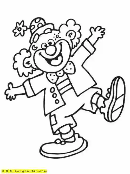 10张马戏团表演中的小丑卡通小学生涂色简笔画-红豆饭小学生简笔画