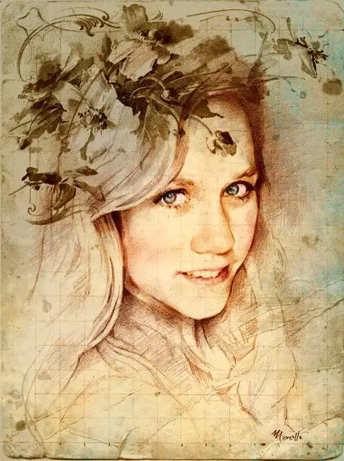 彩色铅笔创意肖像素描画