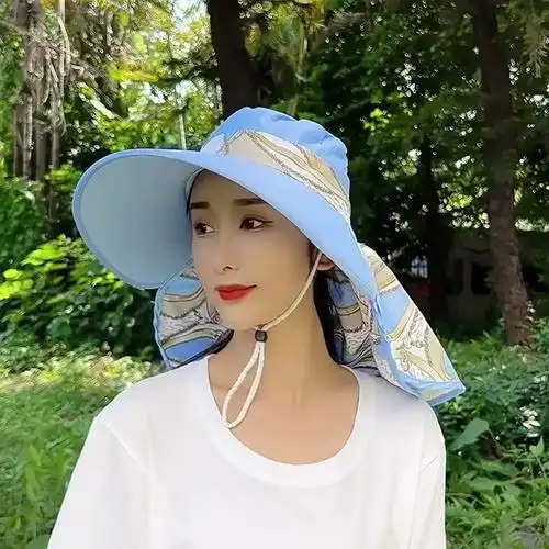 帽子女夏天遮阳帽出游透气大沿帽户外骑车女士户外防晒遮脸采茶帽