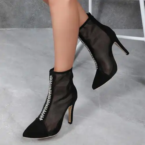 跨境货源欧美时装凉鞋 网面带钻罗马细高跟女鞋 外贸大码高跟鞋