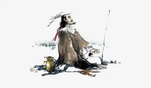 水墨垂钓,垂钓,老翁,鱼篓,国画