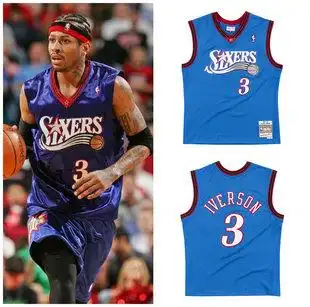 球衣00蓝流星热帖sw球迷版 艾弗森费城76人mn复古99 酷动城正品