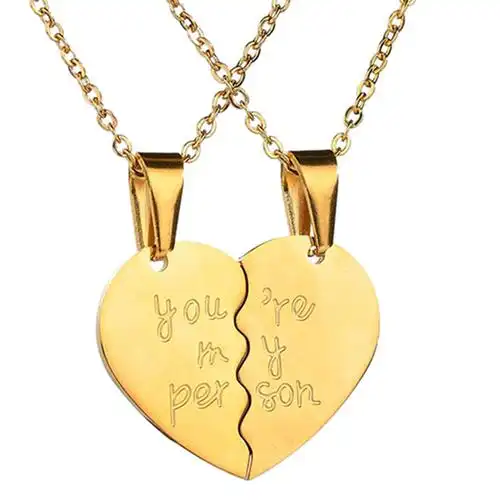 定制的信你是我的人两个半心夫妇破半设计的染色钢吊坠项链 - buy