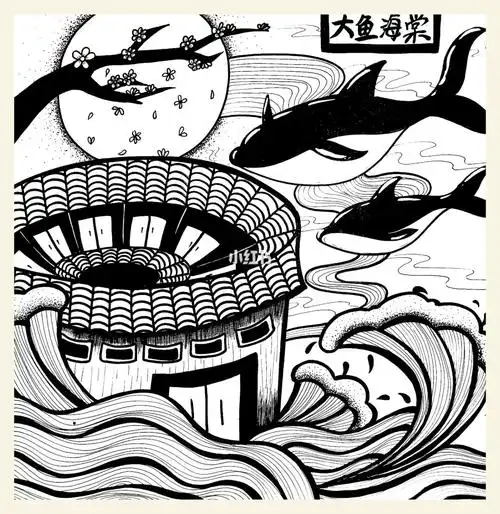 绘画  #美术  #创意线描  #大鱼海棠  #线描  #创意美术  #黑白线描