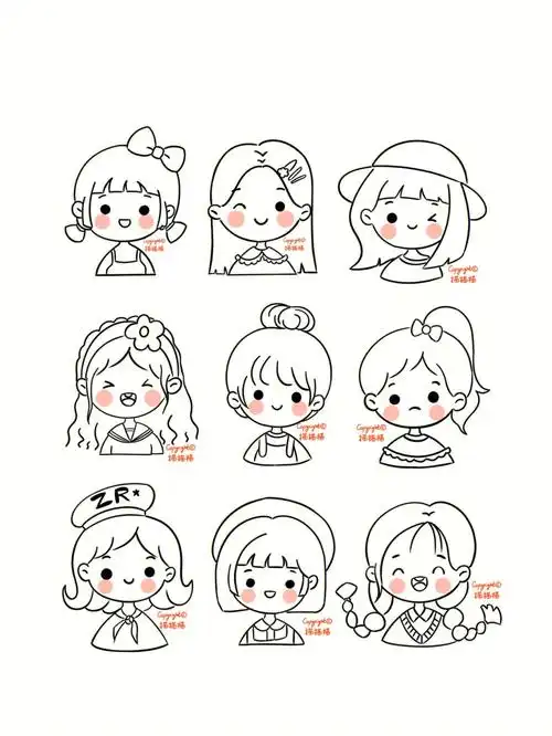 可爱头像|怎么画可爱的小女孩|简笔画临摹素