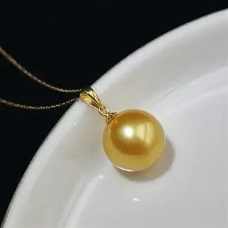 约帅基础款珍珠南洋海水金珠吊坠金菲律宾浓金金珠项链910mm爆亮无瑕