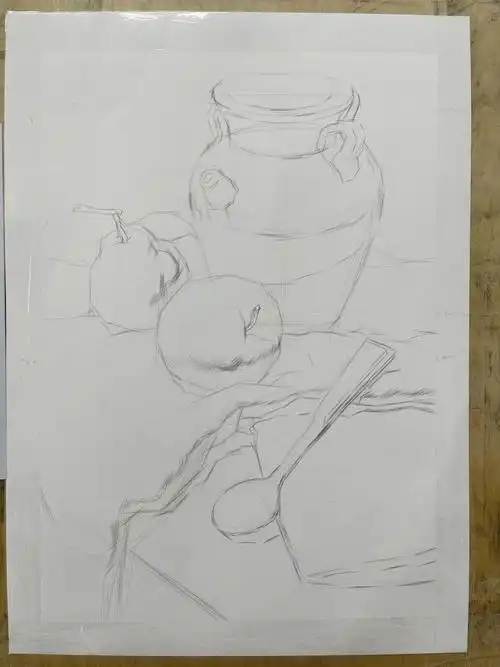 我又来啦77素描静物陶罐组合步骤图