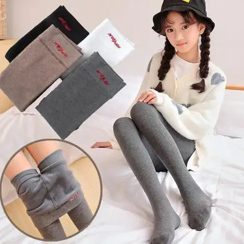 儿童连裤袜秋冬加绒加厚女童打底裤薄绒白色学生舞蹈袜外穿一体裤