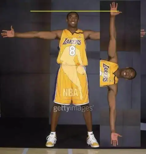 虽然这张图的科比脚并没有并上,但科比的真实身高其实有两米,臂展也