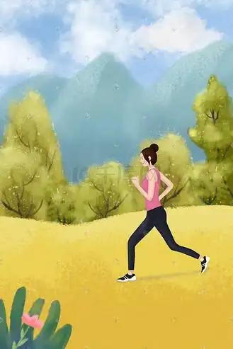 贾玲健身图片素材_小清新女孩户外运动健身跑步插画