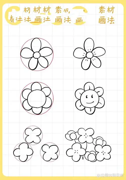 简笔画素材篇-圆形花朵画法