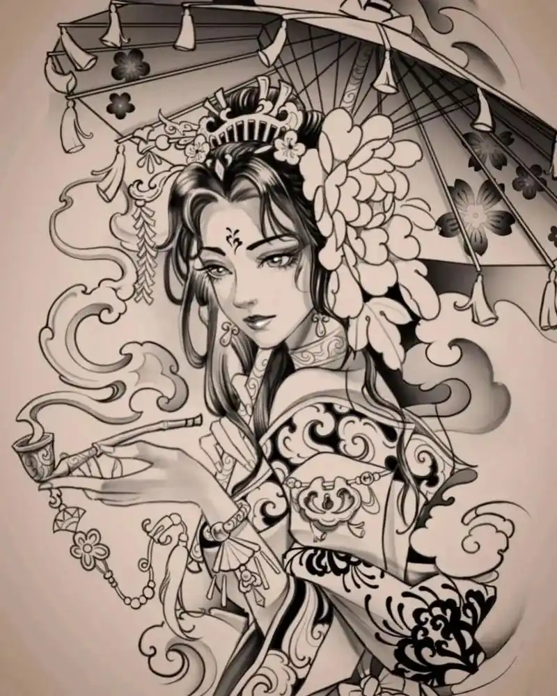 传统纹身手稿分享 艺伎