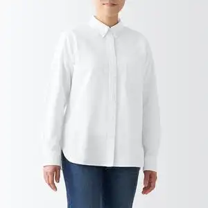 无印良品 muji 女式 棉水洗牛津 纽扣领衬衫