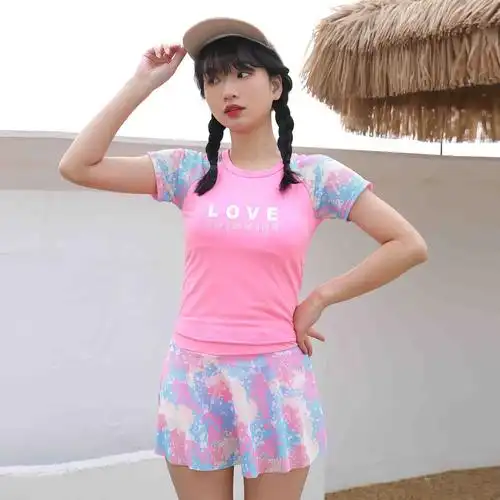 儿童泳衣 大童女童分体女孩泡温泉13-16岁学生专业训练少女游泳装