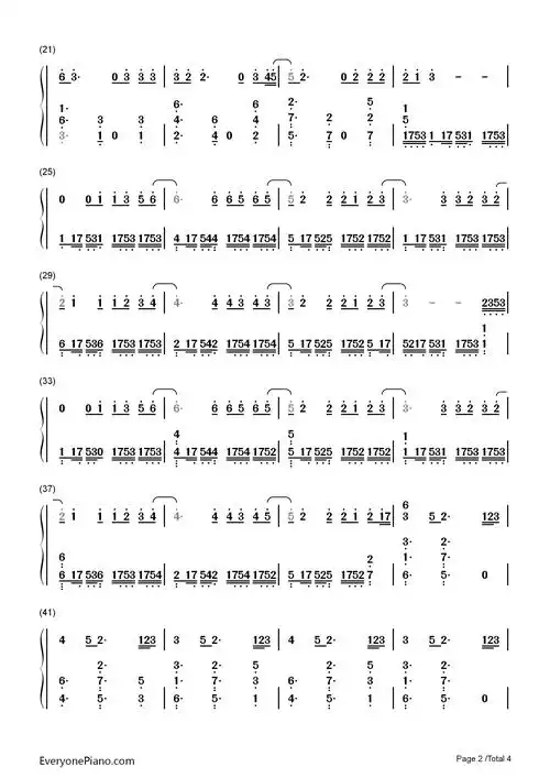 泡沫-邓紫棋双手简谱预览2-钢琴谱文件(五线谱,双手简谱,数字谱,midi