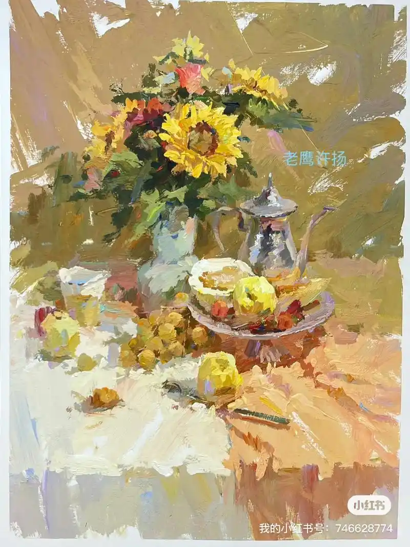 带步骤图,视频在上一条8815,水粉画出丙烯感#色彩静物花卉 # - 抖