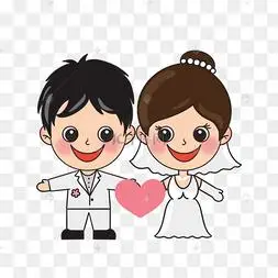 卡通新娘和新郎