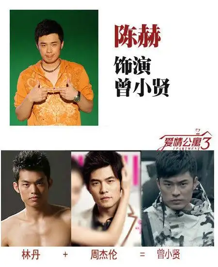 陈赫饰演曾小贤  林丹,周杰伦混搭脸陈赫在《爱情公寓3》中饰演的
