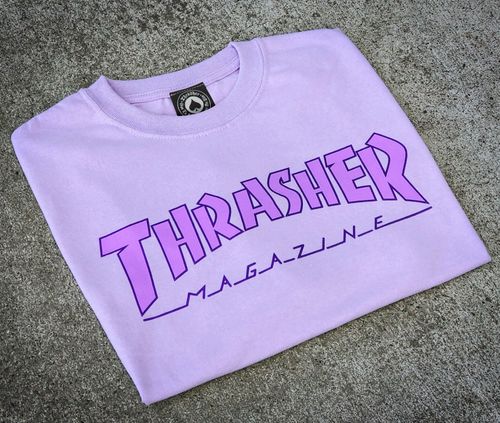 小清新 thrasher outlined 美版火焰短袖 薰衣草香芋紫字母t恤 潮