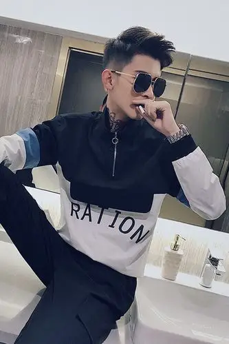 网红工装套装男士痞帅秋季新款潮流休闲运动衣服两件套社会人