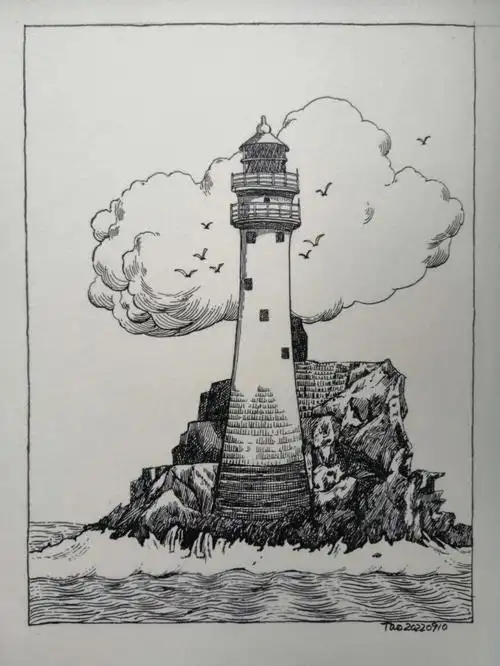 灯塔  #海边灯塔  #画画  #奔流画社  #插画 #手绘 #钢笔画日常练习