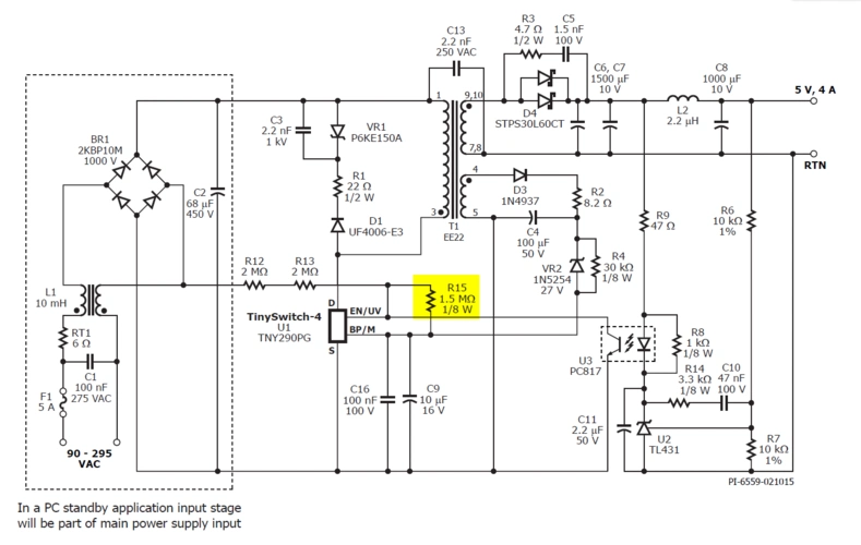 tny284-290 application example: resistor r15 not explained