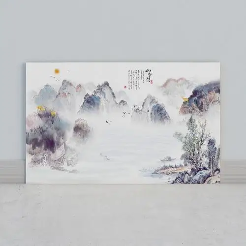 艾尔兰墙布无缝背景墙壁画新中式后大气山水简约北欧山峰客厅卧室沙发