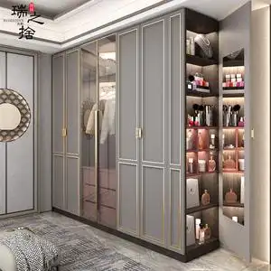 新中式轻奢衣柜家用卧室简约现代实木整体带玻璃门网红衣帽间定制
