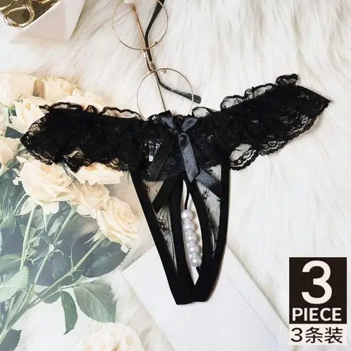 情调衣人女蕾丝花边珍珠透明性感内裤低腰真人实拍一根线丁字裤衩