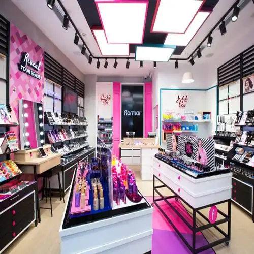 【双层彩妆柜台 烤漆口红化妆品柜子展示柜整店 欧美彩妆展架陈列架】