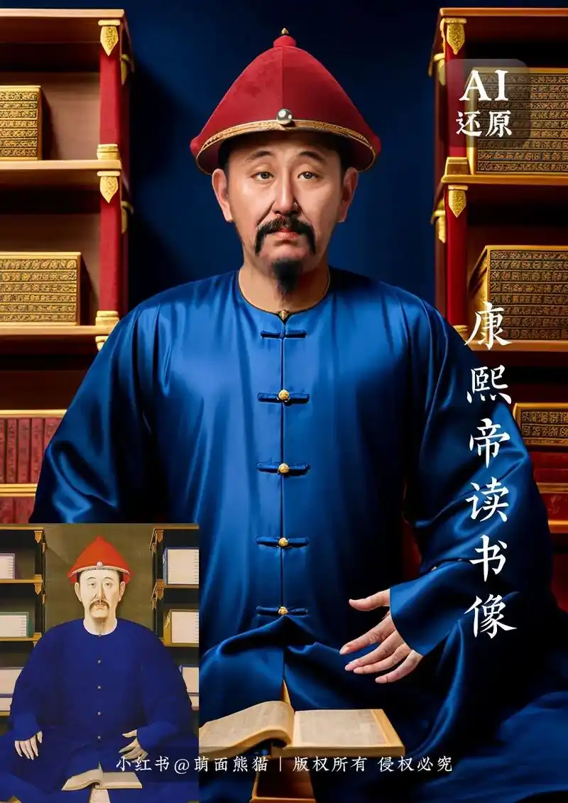 ai还原古画 | 《康熙帝读书像》图中康熙帝盘腿端坐,凝神静 - 抖音