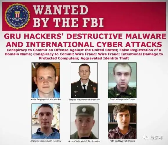 fbi发布六名俄罗斯特工的照片,他们被指控参与了一场持续的网络棍击