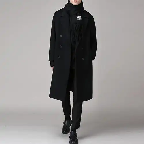 【好质量】花花公子冬装外套风衣男毛呢大衣双面呢羊绒大衣宽松帅气中