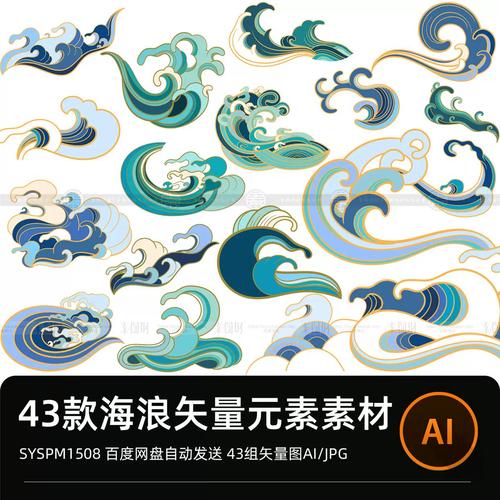 中国风国潮海浪大波浪装饰浪花图案元素矢量图ai分层png设计素材